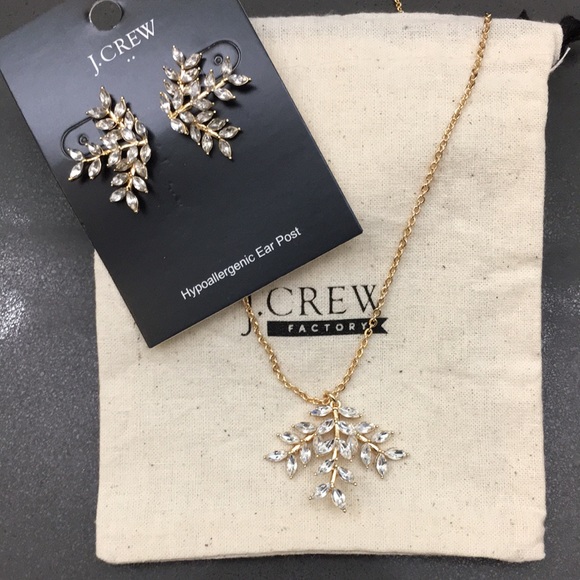 J. Crew Crystal Leaves Necklace and Earrings Set - Picture 1 of 6